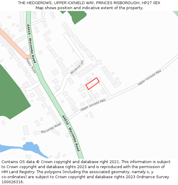 THE HEDGEROWS, UPPER ICKNIELD WAY, PRINCES RISBOROUGH, HP27 0EX: Location map and indicative extent of plot