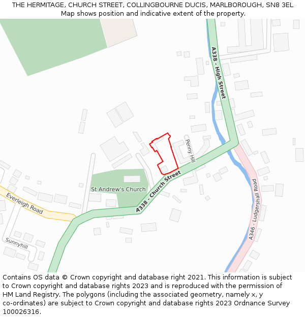 THE HERMITAGE, CHURCH STREET, COLLINGBOURNE DUCIS, MARLBOROUGH, SN8 3EL: Location map and indicative extent of plot