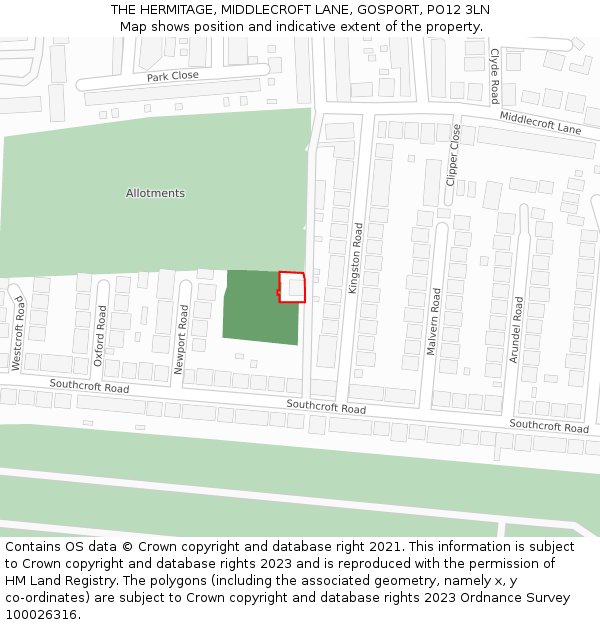 THE HERMITAGE, MIDDLECROFT LANE, GOSPORT, PO12 3LN: Location map and indicative extent of plot