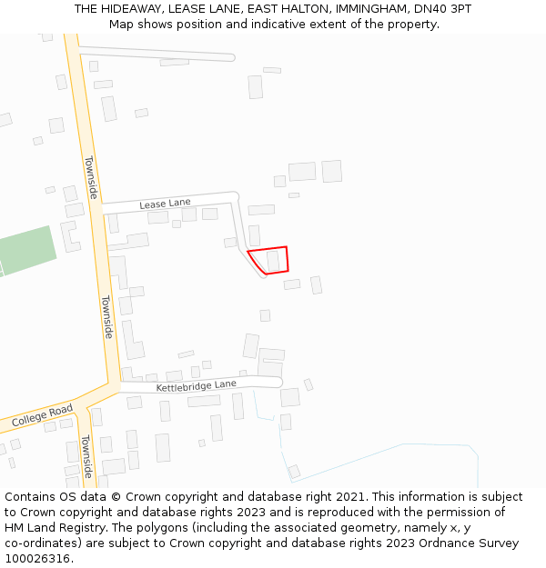THE HIDEAWAY, LEASE LANE, EAST HALTON, IMMINGHAM, DN40 3PT: Location map and indicative extent of plot