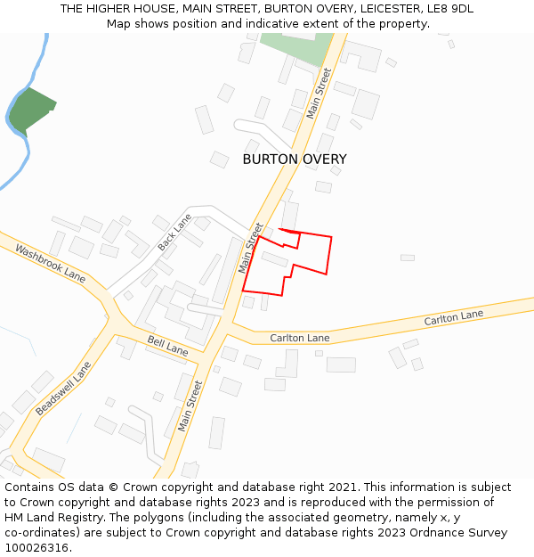 THE HIGHER HOUSE, MAIN STREET, BURTON OVERY, LEICESTER, LE8 9DL: Location map and indicative extent of plot