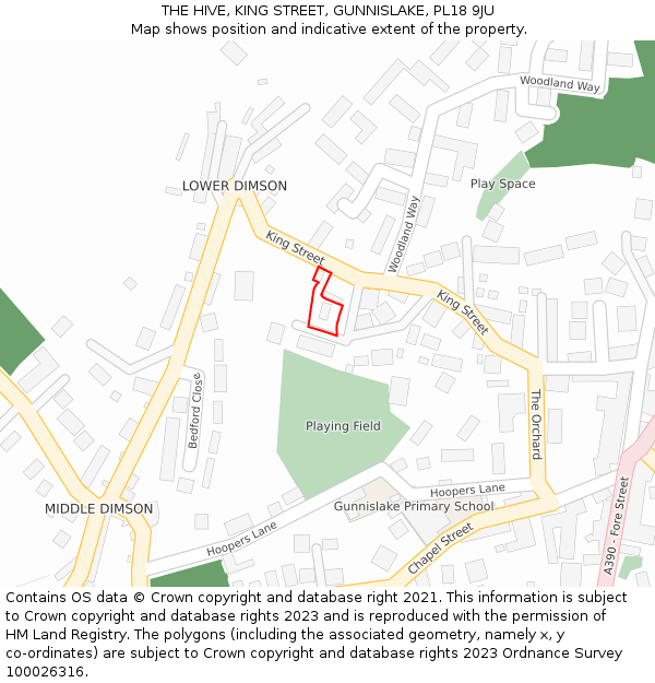 THE HIVE, KING STREET, GUNNISLAKE, PL18 9JU: Location map and indicative extent of plot