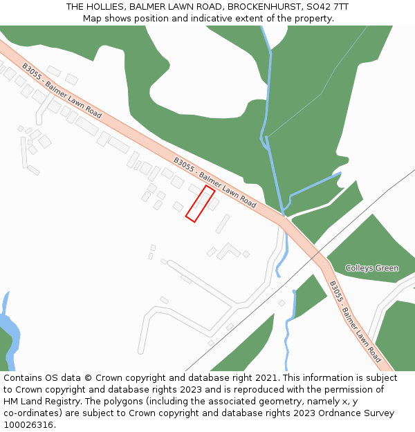 THE HOLLIES, BALMER LAWN ROAD, BROCKENHURST, SO42 7TT: Location map and indicative extent of plot