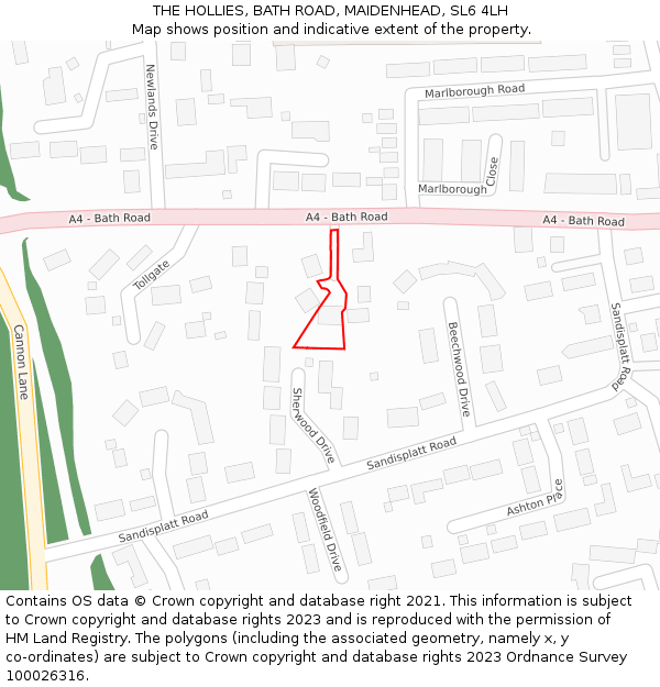 THE HOLLIES, BATH ROAD, MAIDENHEAD, SL6 4LH: Location map and indicative extent of plot