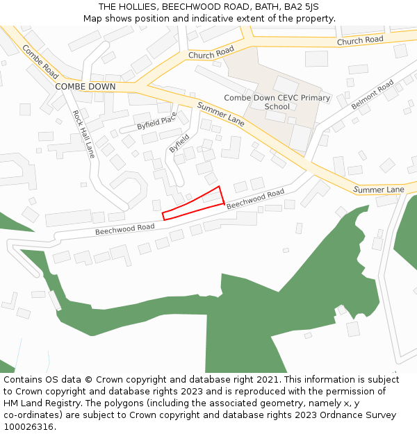 THE HOLLIES, BEECHWOOD ROAD, BATH, BA2 5JS: Location map and indicative extent of plot