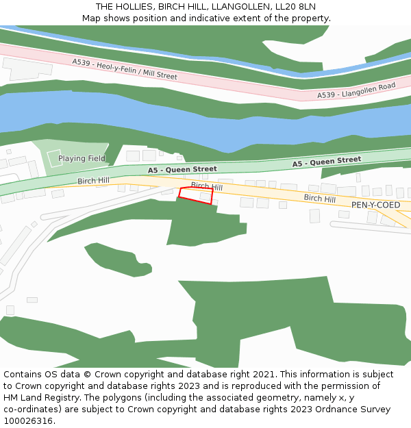 THE HOLLIES, BIRCH HILL, LLANGOLLEN, LL20 8LN: Location map and indicative extent of plot