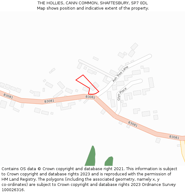 THE HOLLIES, CANN COMMON, SHAFTESBURY, SP7 0DL: Location map and indicative extent of plot