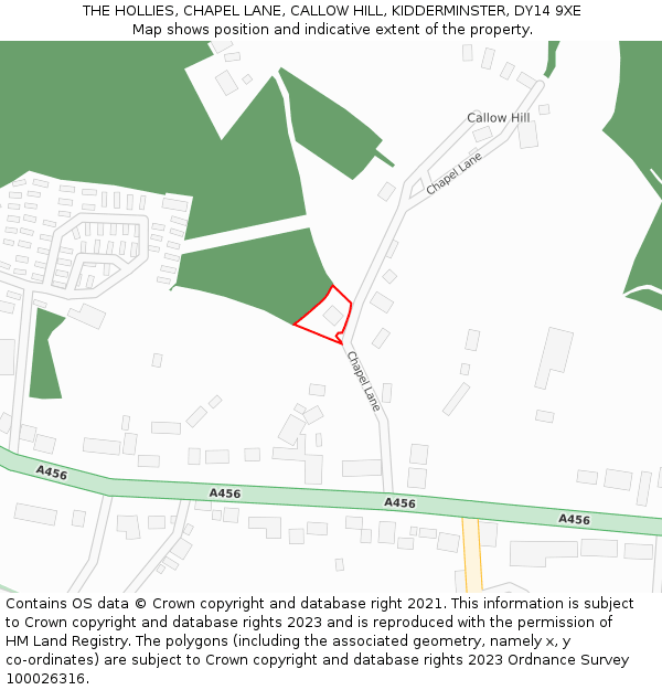 THE HOLLIES, CHAPEL LANE, CALLOW HILL, KIDDERMINSTER, DY14 9XE: Location map and indicative extent of plot