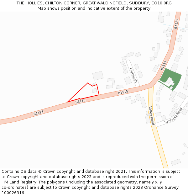 THE HOLLIES, CHILTON CORNER, GREAT WALDINGFIELD, SUDBURY, CO10 0RG: Location map and indicative extent of plot