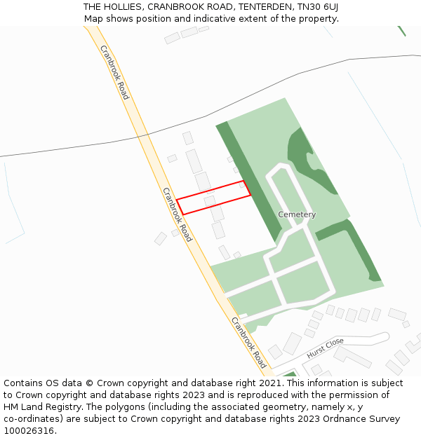 THE HOLLIES, CRANBROOK ROAD, TENTERDEN, TN30 6UJ: Location map and indicative extent of plot