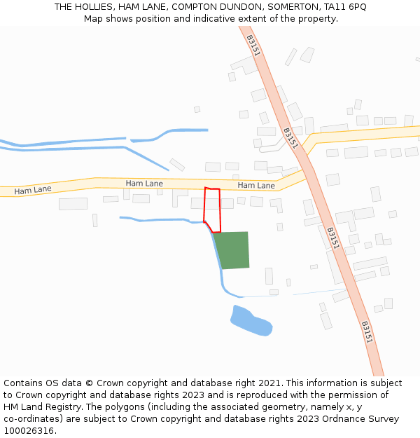 THE HOLLIES, HAM LANE, COMPTON DUNDON, SOMERTON, TA11 6PQ: Location map and indicative extent of plot