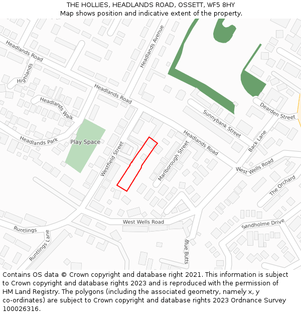 THE HOLLIES, HEADLANDS ROAD, OSSETT, WF5 8HY: Location map and indicative extent of plot