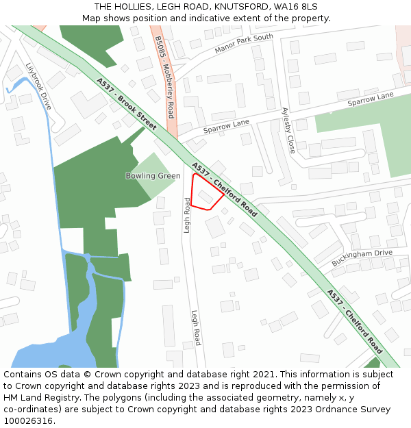 THE HOLLIES, LEGH ROAD, KNUTSFORD, WA16 8LS: Location map and indicative extent of plot