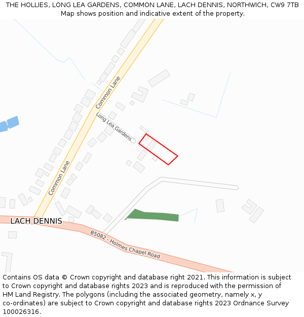 THE HOLLIES, LONG LEA GARDENS, COMMON LANE, LACH DENNIS, NORTHWICH, CW9 7TB: Location map and indicative extent of plot