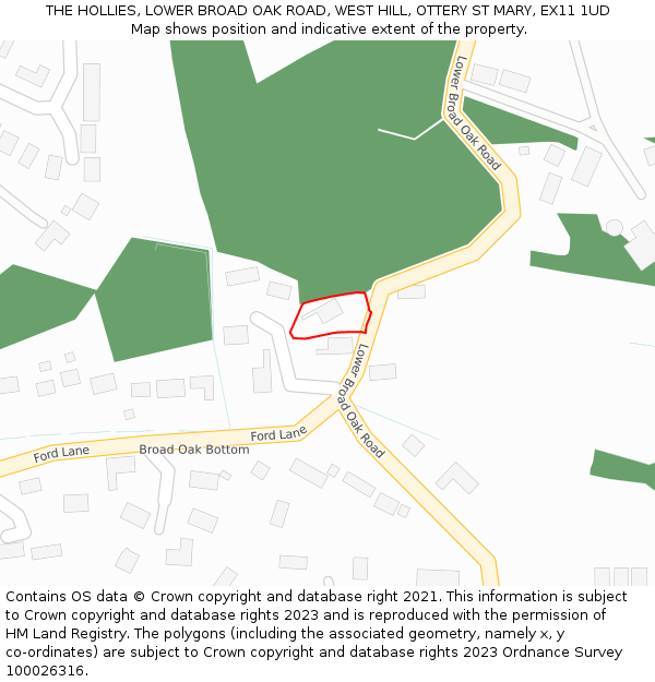 THE HOLLIES, LOWER BROAD OAK ROAD, WEST HILL, OTTERY ST MARY, EX11 1UD: Location map and indicative extent of plot