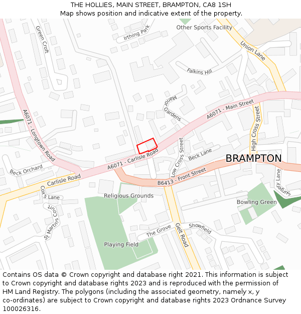 THE HOLLIES, MAIN STREET, BRAMPTON, CA8 1SH: Location map and indicative extent of plot