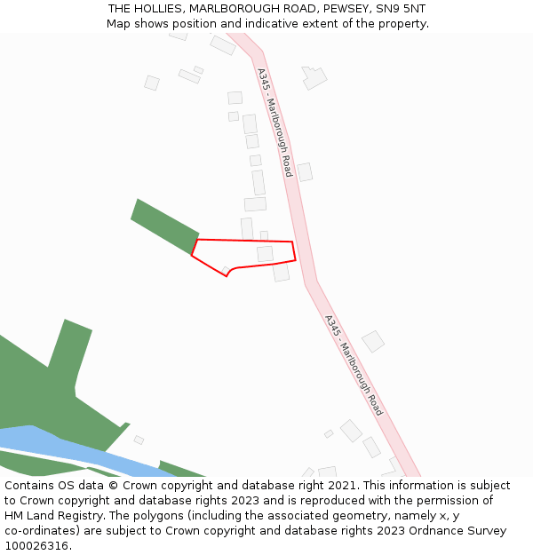 THE HOLLIES, MARLBOROUGH ROAD, PEWSEY, SN9 5NT: Location map and indicative extent of plot