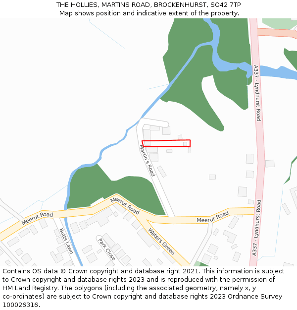 THE HOLLIES, MARTINS ROAD, BROCKENHURST, SO42 7TP: Location map and indicative extent of plot