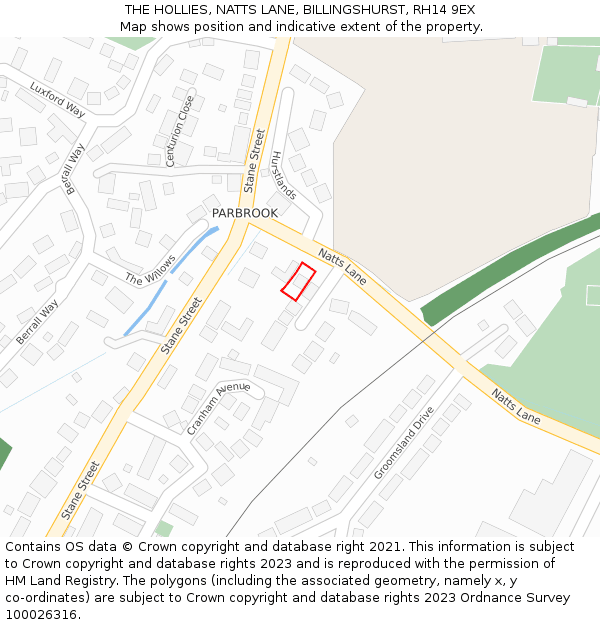 THE HOLLIES, NATTS LANE, BILLINGSHURST, RH14 9EX: Location map and indicative extent of plot