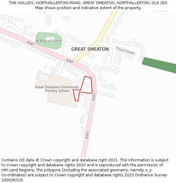 THE HOLLIES, NORTHALLERTON ROAD, GREAT SMEATON, NORTHALLERTON, DL6 2EX: Location map and indicative extent of plot