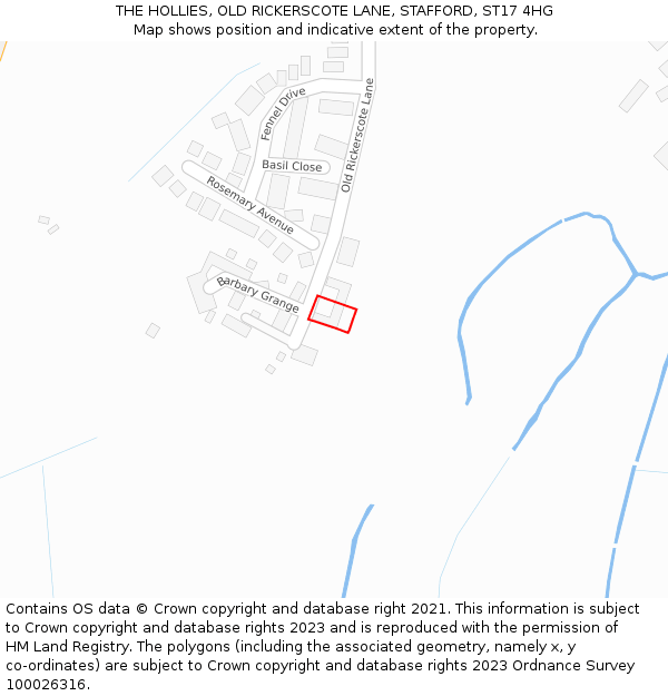 THE HOLLIES, OLD RICKERSCOTE LANE, STAFFORD, ST17 4HG: Location map and indicative extent of plot