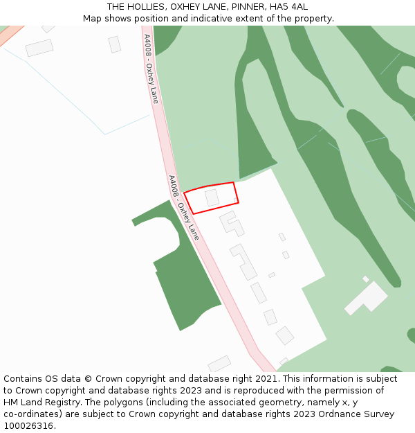 THE HOLLIES, OXHEY LANE, PINNER, HA5 4AL: Location map and indicative extent of plot