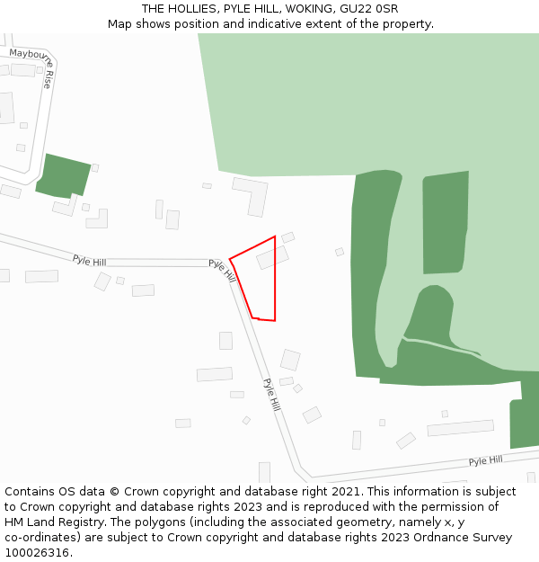 THE HOLLIES, PYLE HILL, WOKING, GU22 0SR: Location map and indicative extent of plot
