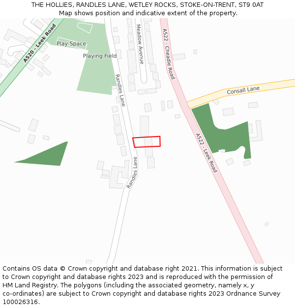 THE HOLLIES, RANDLES LANE, WETLEY ROCKS, STOKE-ON-TRENT, ST9 0AT: Location map and indicative extent of plot