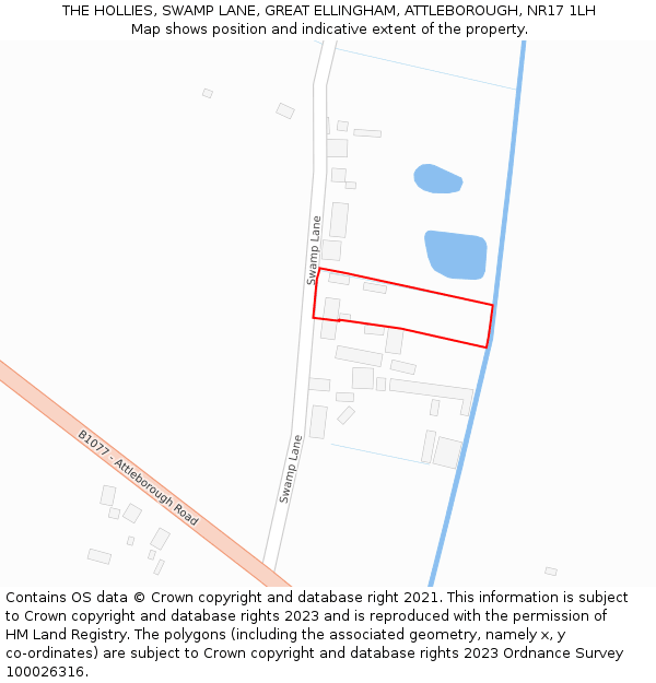 THE HOLLIES, SWAMP LANE, GREAT ELLINGHAM, ATTLEBOROUGH, NR17 1LH: Location map and indicative extent of plot