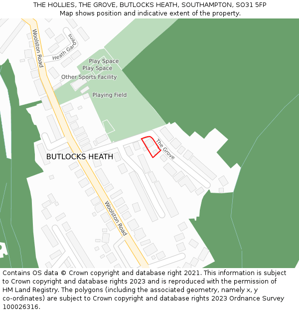 THE HOLLIES, THE GROVE, BUTLOCKS HEATH, SOUTHAMPTON, SO31 5FP: Location map and indicative extent of plot