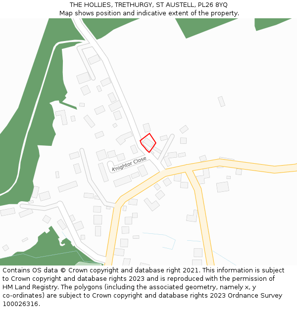 THE HOLLIES, TRETHURGY, ST AUSTELL, PL26 8YQ: Location map and indicative extent of plot