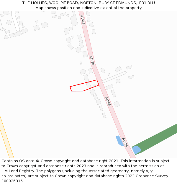 THE HOLLIES, WOOLPIT ROAD, NORTON, BURY ST EDMUNDS, IP31 3LU: Location map and indicative extent of plot