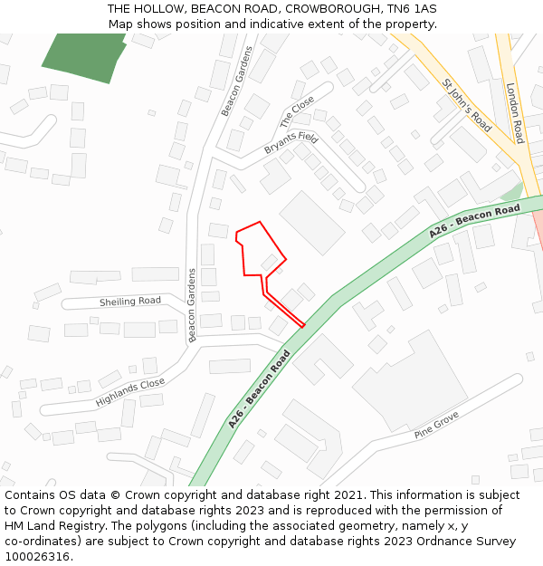 THE HOLLOW, BEACON ROAD, CROWBOROUGH, TN6 1AS: Location map and indicative extent of plot