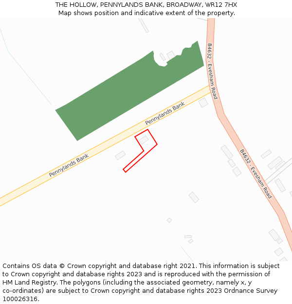THE HOLLOW, PENNYLANDS BANK, BROADWAY, WR12 7HX: Location map and indicative extent of plot