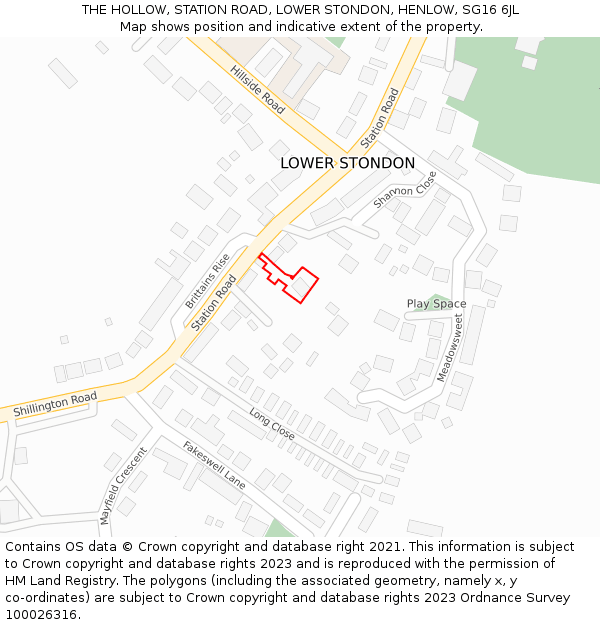 THE HOLLOW, STATION ROAD, LOWER STONDON, HENLOW, SG16 6JL: Location map and indicative extent of plot