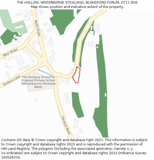 THE HOLLOW, WINTERBORNE STICKLAND, BLANDFORD FORUM, DT11 0NS: Location map and indicative extent of plot