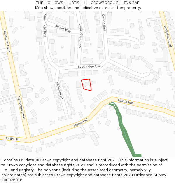 THE HOLLOWS, HURTIS HILL, CROWBOROUGH, TN6 3AE: Location map and indicative extent of plot