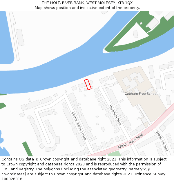 THE HOLT, RIVER BANK, WEST MOLESEY, KT8 1QX: Location map and indicative extent of plot
