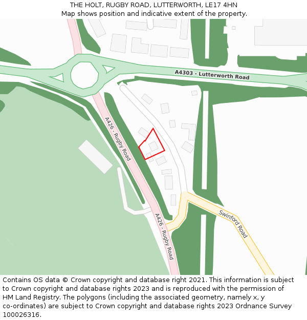 THE HOLT, RUGBY ROAD, LUTTERWORTH, LE17 4HN: Location map and indicative extent of plot