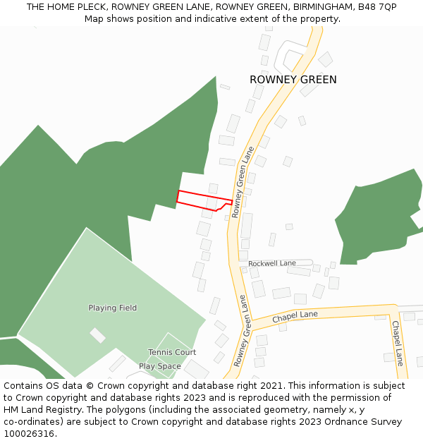 THE HOME PLECK, ROWNEY GREEN LANE, ROWNEY GREEN, BIRMINGHAM, B48 7QP: Location map and indicative extent of plot