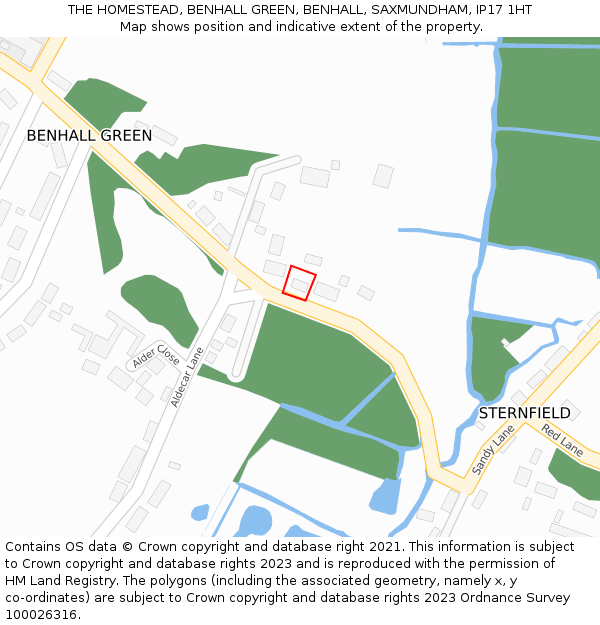 THE HOMESTEAD, BENHALL GREEN, BENHALL, SAXMUNDHAM, IP17 1HT: Location map and indicative extent of plot