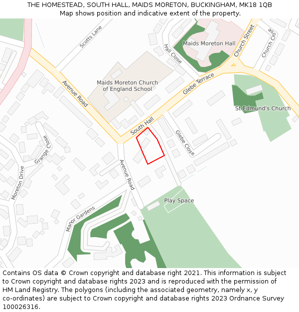 THE HOMESTEAD, SOUTH HALL, MAIDS MORETON, BUCKINGHAM, MK18 1QB: Location map and indicative extent of plot