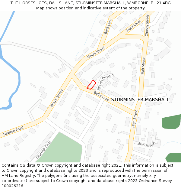 THE HORSESHOES, BALLS LANE, STURMINSTER MARSHALL, WIMBORNE, BH21 4BG: Location map and indicative extent of plot