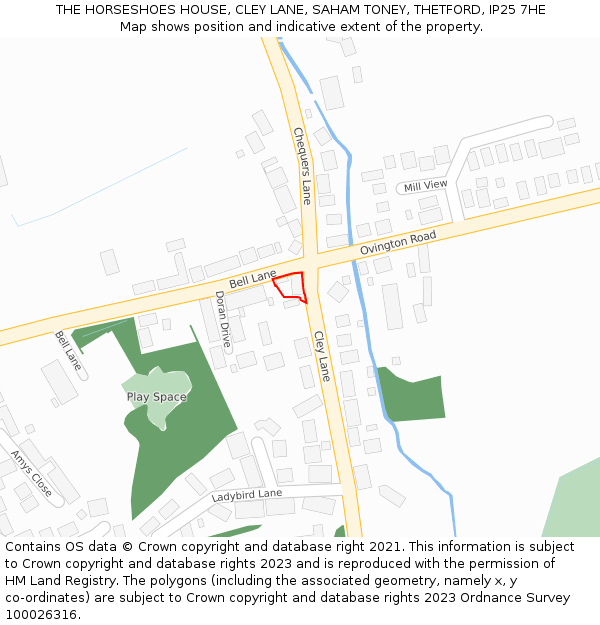 THE HORSESHOES HOUSE, CLEY LANE, SAHAM TONEY, THETFORD, IP25 7HE: Location map and indicative extent of plot