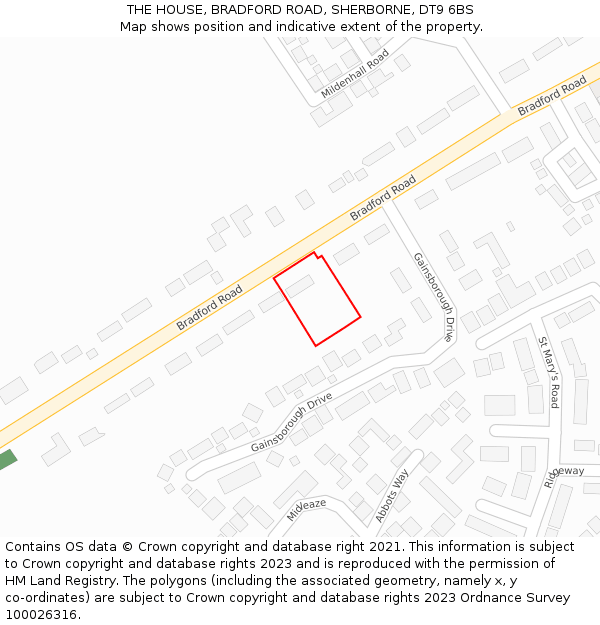 THE HOUSE, BRADFORD ROAD, SHERBORNE, DT9 6BS: Location map and indicative extent of plot