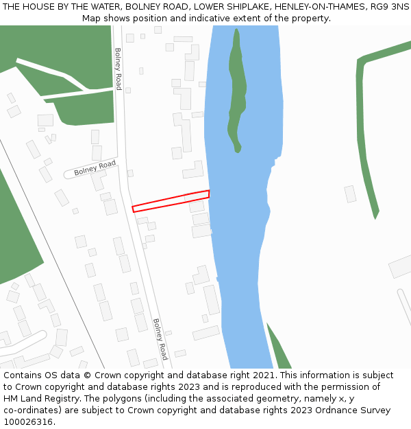 THE HOUSE BY THE WATER, BOLNEY ROAD, LOWER SHIPLAKE, HENLEY-ON-THAMES, RG9 3NS: Location map and indicative extent of plot