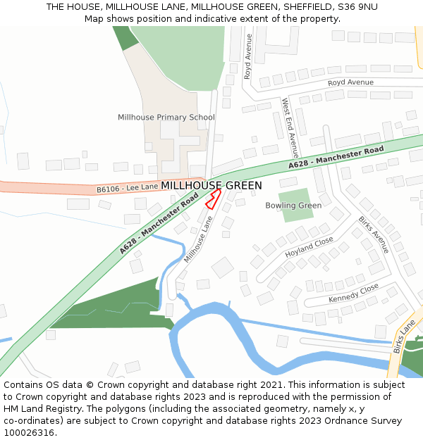 THE HOUSE, MILLHOUSE LANE, MILLHOUSE GREEN, SHEFFIELD, S36 9NU: Location map and indicative extent of plot