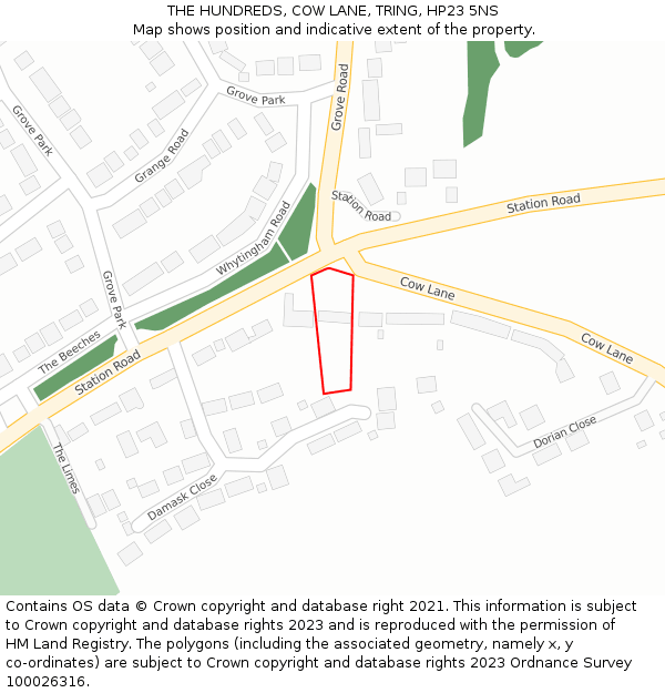 THE HUNDREDS, COW LANE, TRING, HP23 5NS: Location map and indicative extent of plot