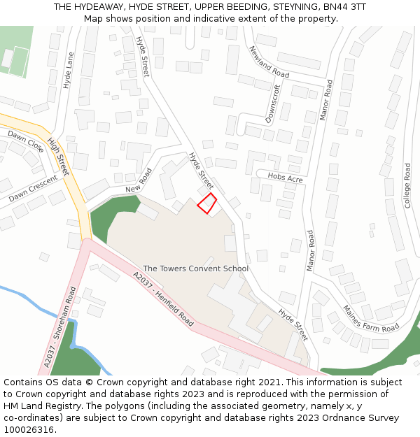 THE HYDEAWAY, HYDE STREET, UPPER BEEDING, STEYNING, BN44 3TT: Location map and indicative extent of plot