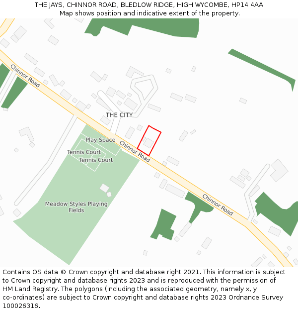 THE JAYS, CHINNOR ROAD, BLEDLOW RIDGE, HIGH WYCOMBE, HP14 4AA: Location map and indicative extent of plot